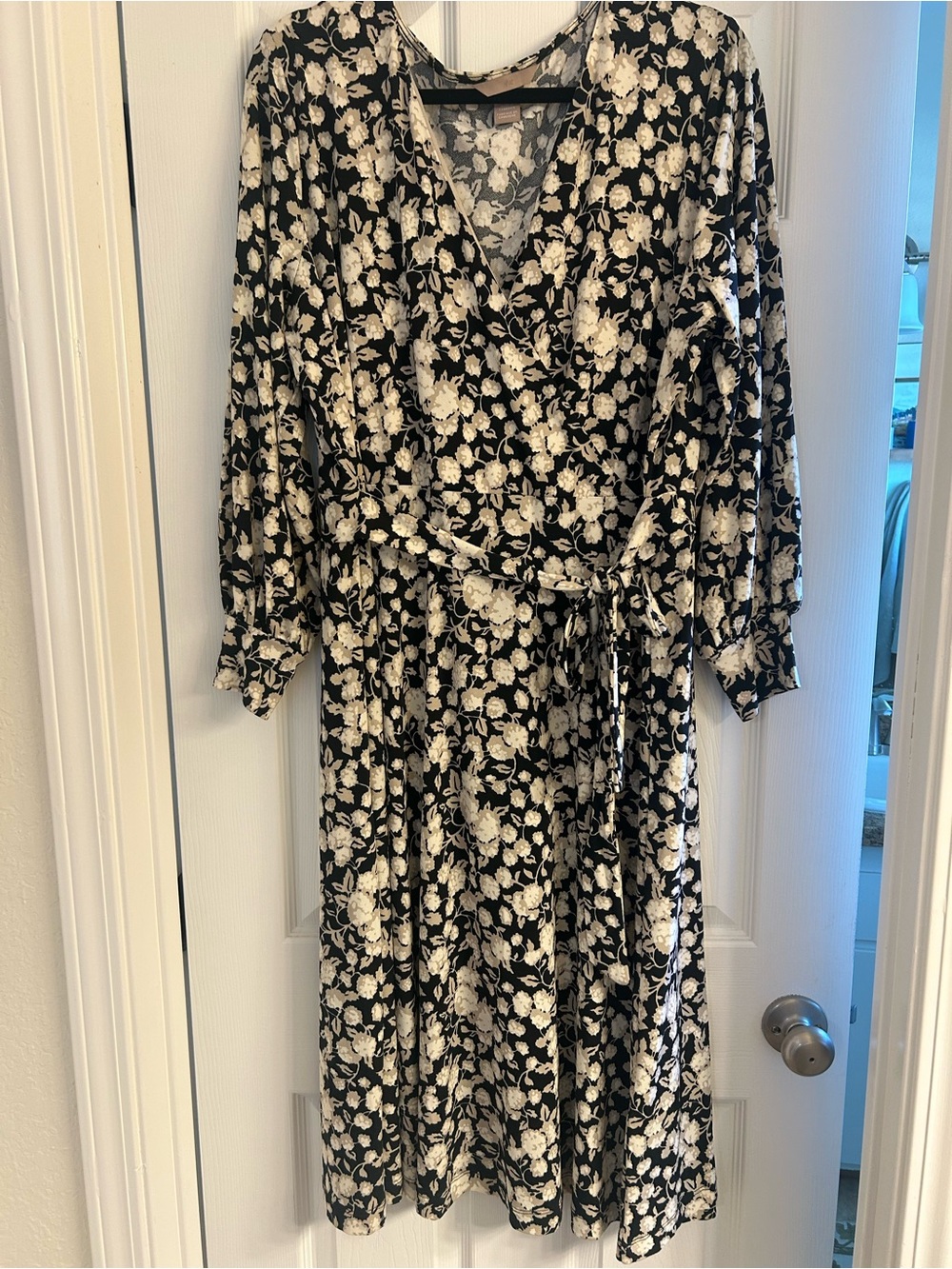 H&M Black Dress with Cream Floral Wrap